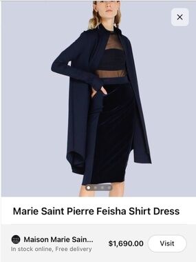 Marie Saint Pierre FEISHA Dress Navy Asymmetrical Designer Luxury